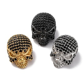 Skull Shape Rack Plating Brass with Cubic Zirconia Beads, Cadmium Free & Lead Free, Long-Lasting Plated