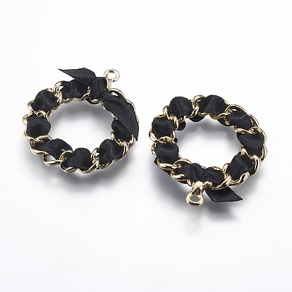 Alloy Pendants, with Nylon Ribbon, Ring