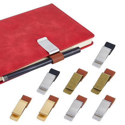 8 piezas 4 colores clip para bolígrafo y lápiz de cuero sintético, Estuche para bolígrafo, con clip de acero inoxidable