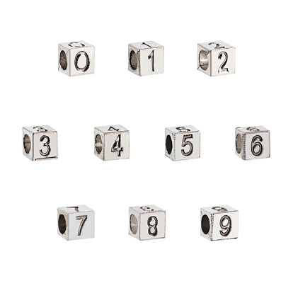 Alloy European Beads, Large Hole Beads, Cube with Number