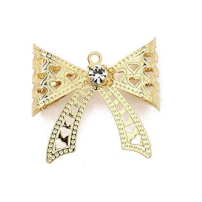 Латунные подвески, бантом прелести, со стразами, долговечный, без никеля 