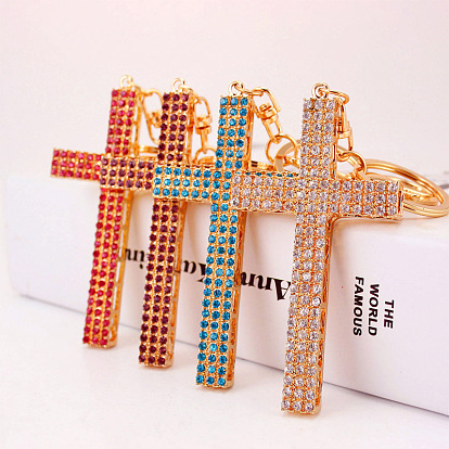 Colorful Cross Keychain with Cute Rhinestone Diamond for Women's Bag Pendant Gift