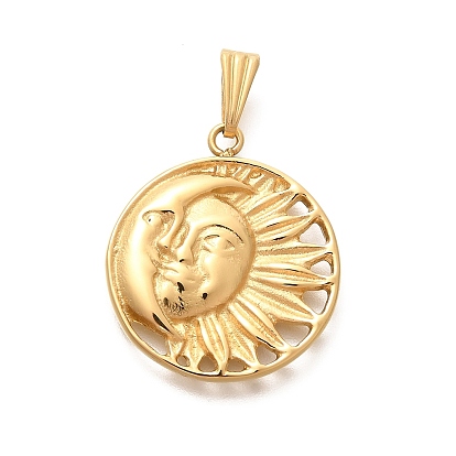 Вакуумное покрытие pvd 304 подвески из нержавеющей стали, плоский круглый с шармом луны и солнца