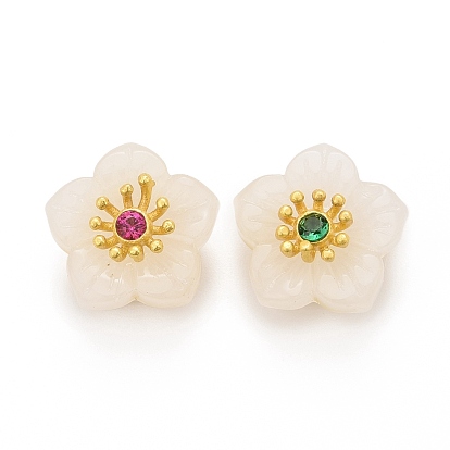 Imitation Jade Glass Multi-Strand Links, with Long-Lasting Rack Plating Brass Findings and Cubic Zirconia, Cadmium Free & Lead Free, Plum Blossom