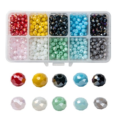10 couleurs de perles de verre galvanisées, couleur unie opaque, de couleur plaquée ab , facette, rondelle