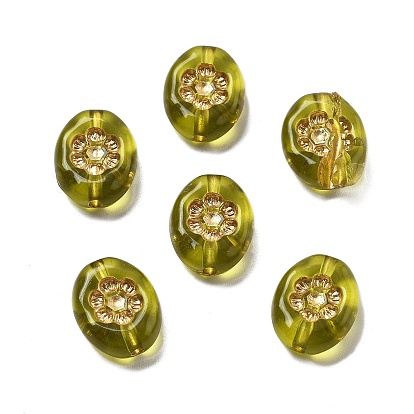 Прозрачные акриловые бусины, золотой металл обвитыми, овальные с цветком