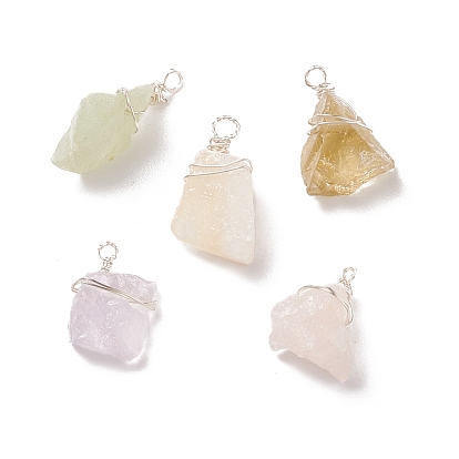 Pendentifs naturelles mixtes de pierre, avec du fil de cuivre enroulé, puce