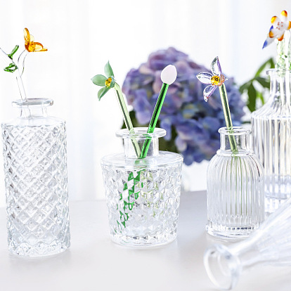 Creative glass vase decoration home living room dried flower arrangement ornaments square vertical pattern transparent vase