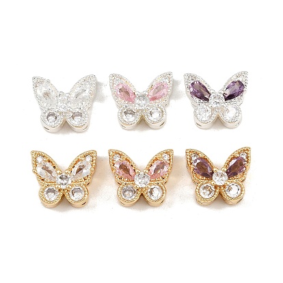 Многорядные звенья-бабочки из латуни с микропаве из кубического циркония, настоящее 18k позолоченное/925 посеребренное