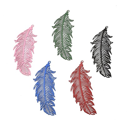 Spray Painted 430 Stainless Steel Pendants, Etched Metal Embellishments, Leaf Charm