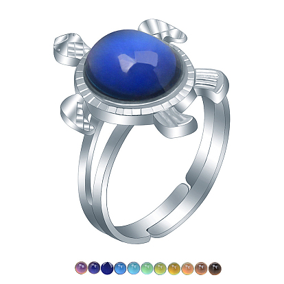 Anillo de estado de ánimo de tortuga, cambio de temperatura color emoción sensación acrílico anillo ajustable, joyas de aleación de zinc para mujer