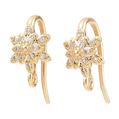 Крючки для сережек-цветков из латуни с микропаве из прозрачных кубических цирконий, долговечный, без никеля 