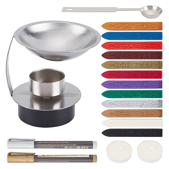 DIY Scrapbook Bastelsets, inklusive Siegellackstifte, Metallic-Marker malen Stifte, Edelstahllöffel, Kerze, Aromabrenner aus ätherischem Öl aus rostfreiem Stahl
