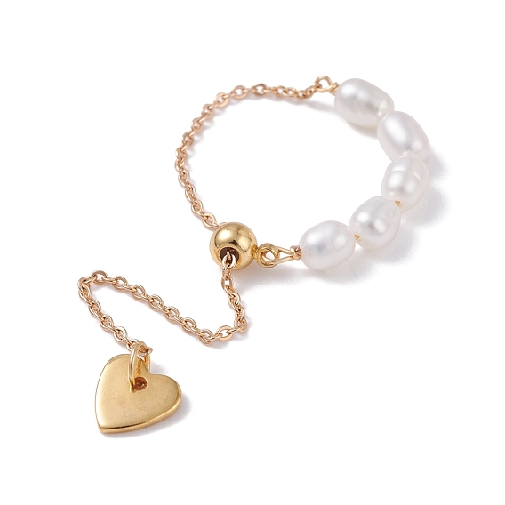 Infinity Heart Love Dangle Slider Fingerring für Mädchen Frauen, natürlicher Perlenring