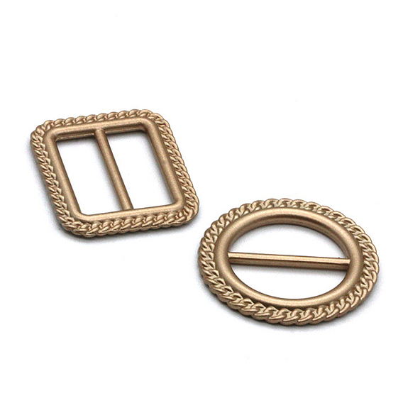 Zinc Alloy Tri-Glide Adjuster Buckles, Golden, Rectangle & Round