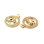 Brass Micro Pave Cubic Zirconia Pendants, with Jump Ring, Flat Round with Cheetah/Leopard Charm, Golden