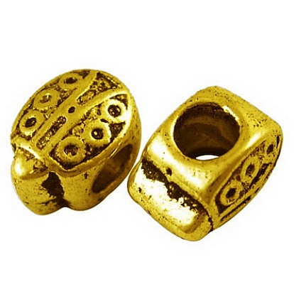 Alloy European Beads, Cadmium Free & Nickel Free & Lead Free, Tortoise, Antique Golden, Size: about 12mm long, 8.5mm wide, 8mm thick, hole: 5mm