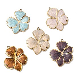 304 Stainless Steel with Enamel Pendants, Flower Charms, Ion Plating(IP), Real 18K Gold Plated