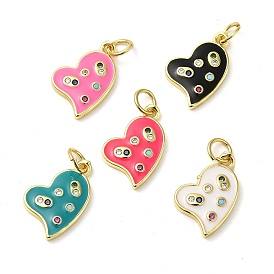 Rack Plating Brass Pendants, with Enamel and Cubic Zirconia, Lead Free & Cadmium Free, Real 18K Gold Plated, Heart
