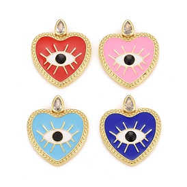 Rack Plating Brass Cubic Zirconia Pendants, with Enamel, Real 18K Gold Plated, Lead Free & Cadmium Free, Heart