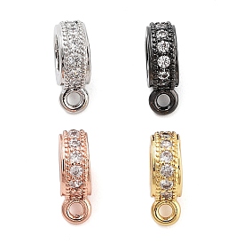 Rack Plating Brass Micro Pave Cubic Zirconia Tube Bails, Loop Bails, Long-Lasting Plated, Lead Free & Cadmium Free, Ring