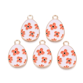 Alloy Enamel Pendants, Light Gold, Cadmium Free & Lead Free, Easter Egg Shape with Flower