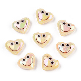 Electroplate Opaque Acrylic Beads, Heart with Smiling Face Pattern