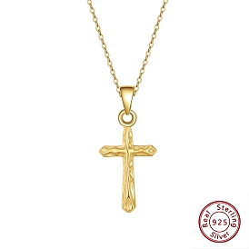 925 Sterling Silver Textured Pendants, Religion Cross Charms, without Necklace