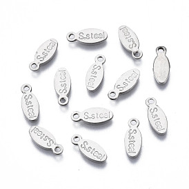 201 Stainless Steel Charms, Stamping Blank Tag, Oval with Word S.Steel