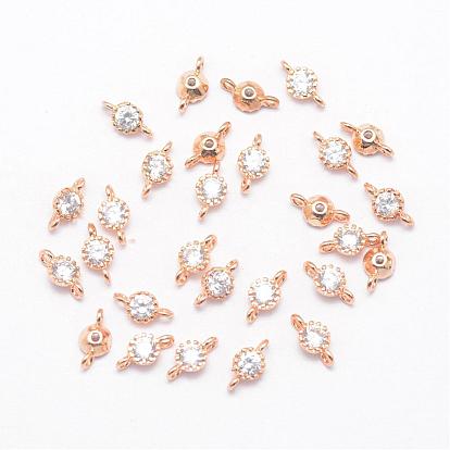 Véritable lumière plaqué or laiton zircon cubique plat rond liens, sans nickel, 8x4x2mm, Trou: 1mm