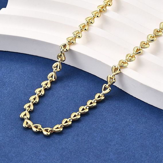 Brass Heart Link Chain Necklaces, Lead Free & Cadmium Free, Long-Lasting Plated, Rack Plating