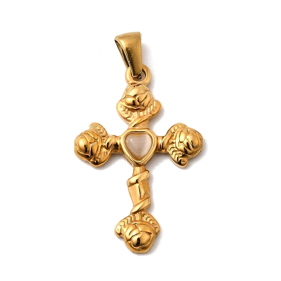 304 подвески из нержавеющей стали, ионное покрытие (ip), с кошачий глаз, очарование розового креста