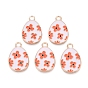Alloy Enamel Pendants, Light Gold, Cadmium Free & Lead Free, Easter Egg Shape with Flower