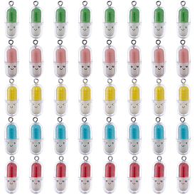 40шт 5 цвета полупрозрачные пластиковые подвески, очарование капсулы таблетки, с платиновыми тоновыми железными петлями