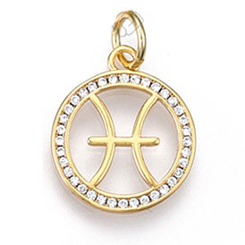 Pendentifs en laiton zircon cubique transparent, avec anneau de saut, plat rond avec constellation