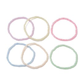6Pcs 6 Colors Macaron Color Rondelle Glass Seed Beaded Stretch Bracelets, Stackable Bracelets for Women