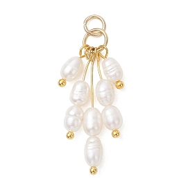 Подвески из натурального пресноводного жемчуга, Подвески-кисточки из рисовых бусин с латунной и нержавеющей стальной фурнитурой., белые