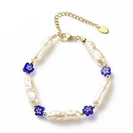 Bracelet en perles d'imitation abs et perles de verre millefiori pour femme