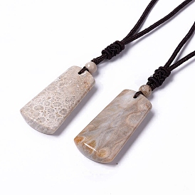 Natural Fossil Coral Trapezoid Pendant Necklace for Women