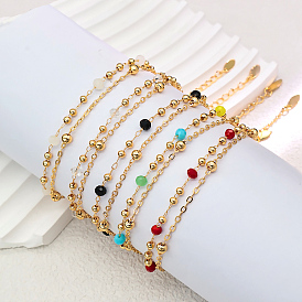 Модные двухслойные регулируемые женские браслеты на щиколотку из латуни и граненого стекла в винтажном стиле, реальный 18 k позолоченный