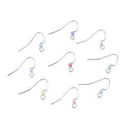 304 Stainless Steel Earring Hooks, Flat Earring Hooks, Ear Wire, with Acrylic Beads and Horizontal Loop, Stainless Steel Color