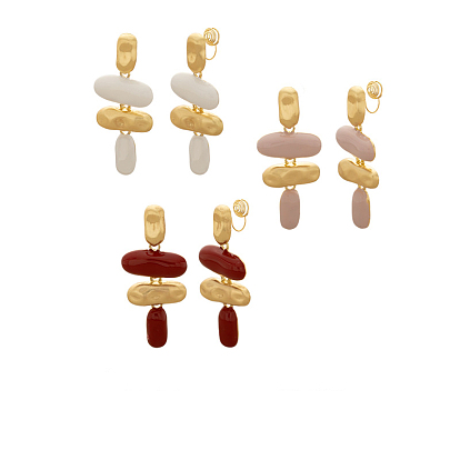 Клипсы из эмали и сплава, овальные, золотые