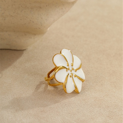 304 открытые манжеты из нержавеющей стали, цветок, с эмалью для женщин, без кадмия, без никеля и без свинца, ионное покрытие (ip)