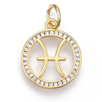 Pendentifs en laiton zircon cubique transparent, avec anneau de saut, plat rond avec constellation