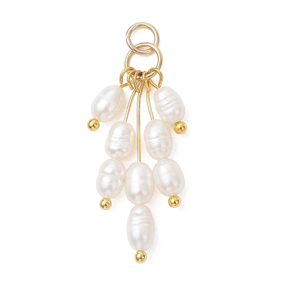 Подвески из натурального пресноводного жемчуга, Подвески-кисточки из рисовых бусин с латунной и нержавеющей стальной фурнитурой., белые