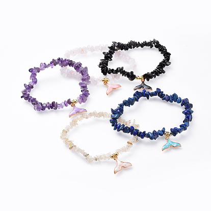 Pulseras naturales con dijes de piedras preciosas, con colgantes de esmalte de aleación de zinc y cuentas de latón, forma de cola de ballena