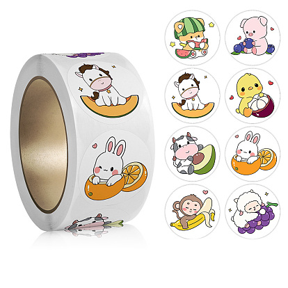 Paper Self-Adhesive Animal Sticker Rolls, Round Dot Cartoon Decals for Kid's Art Craft