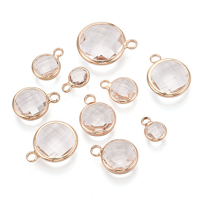 Латунь стекло кулоны, плоско-круглые, граненые