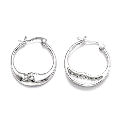 Brass Micro Pave Clear Cubic Zirconia Hoop Earrings, Ring with Moon