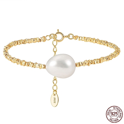 Natural Freshwater Pearls Link Bracelets, with 925 Sterling Silver Beaded Chain Bracelets for Women, with S925 Stamp